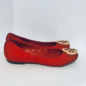 Tory Burch Quinn Ballet Flat Size 5 Red Fabric Quilted Flats